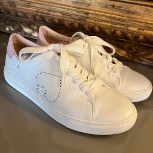 White and Pink Women's Heart Accent Sneakers - Casual Lace-Up Shoes